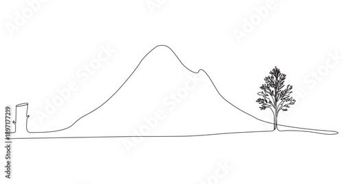 A minimalistic continuous line drawing featuring a tree stump