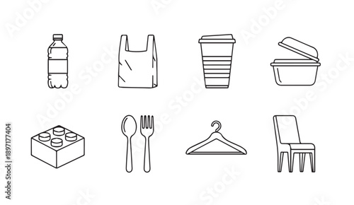 Everyday Objects Vector Silhouettes: Bottle, Bag, Cup, Container, Toy Brick, Utensils, Hanger, Chair