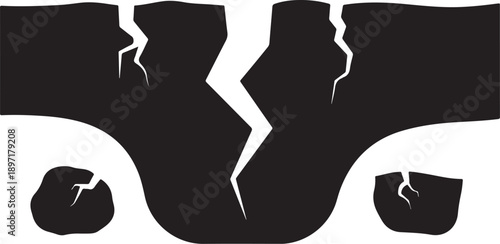 Cracked and broken black shapes on white background illustration