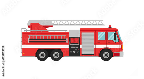 Fire Truck Rescue Departement  Flat Vector Illustration Isolated on White Background