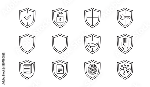 Shield Icons Set: Security, Privacy, Protection Concepts, Vector Silhouette