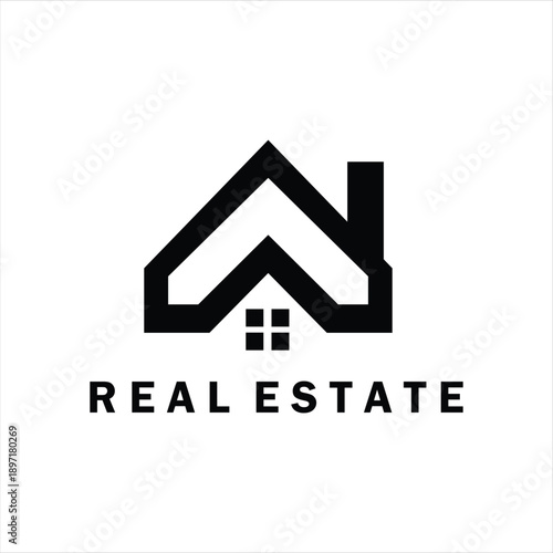 Minimal Real Estate Location Home Icon Black and White Vector