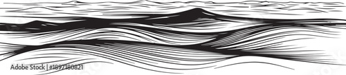Black and white abstract wavy lines landscape illustration design