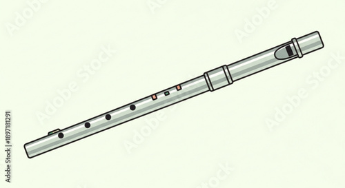 Silver Flute Instrument Isolated on White Background