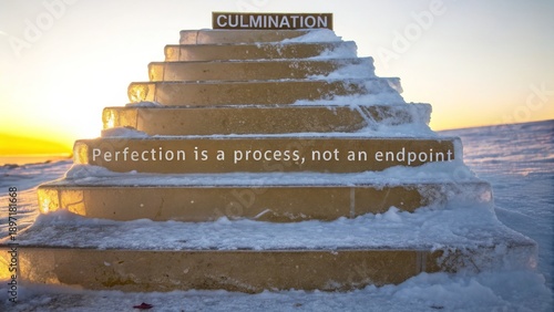 Ice stairs reaching the culmination point in winter sunshine