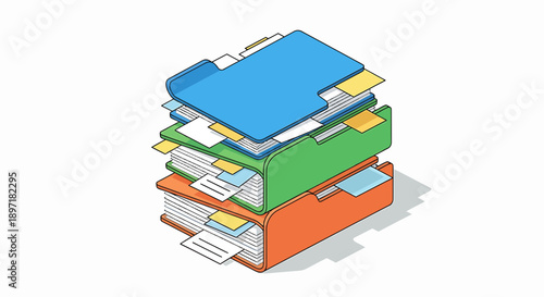 Stack of colorful office folders with documents and tabs.