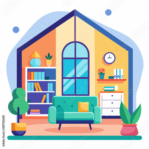 Cozy living room interior with modern furniture and houseplants