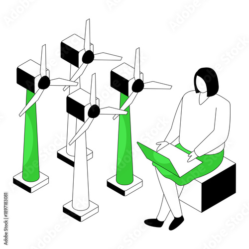 Windmills illustration, editable vector