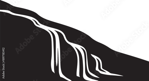 Minimalist black and white abstract mountain landscape illustration design