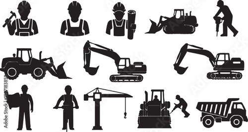 constuction worker silhouette at work vector illustration
