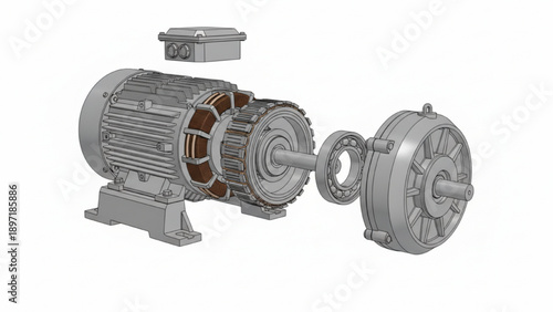 Disassembled Electric Motor Parts Displayed on White Surface from Multiple Angles