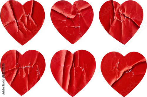 Red color heart shape sticker set isolated on white background