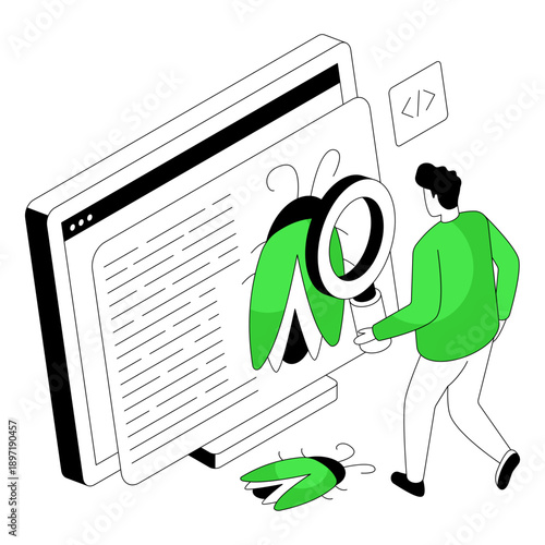      Virus under magnifying glass, bug testing 