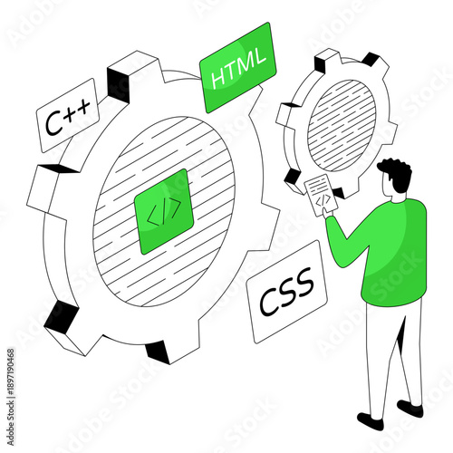 
A flat isometric design illustration of software developer 
