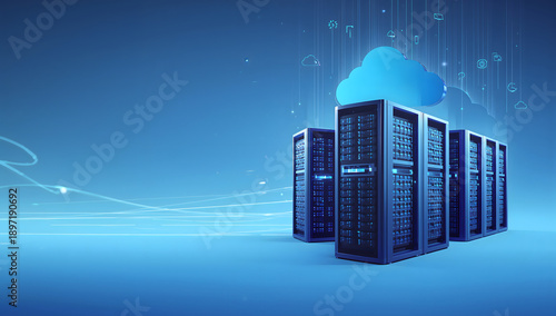 Cloud Computing Concept with Stylized Server Racks and Data