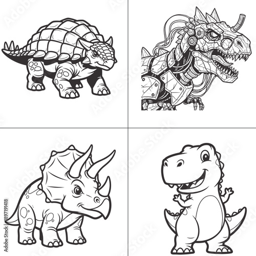 cartoon dinosaur vector set with ankylosaurus triceratops t rex and robotic dino graphics