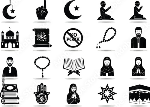 Islamic Symbols and Practices: Mosque, Quran, Prayer, Dua, and Hamsa Hand