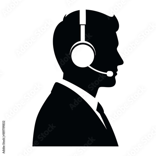 Customer Service Headset Icon – Call Center Support, Helpdesk Operator Avatar (Black Silhouette)