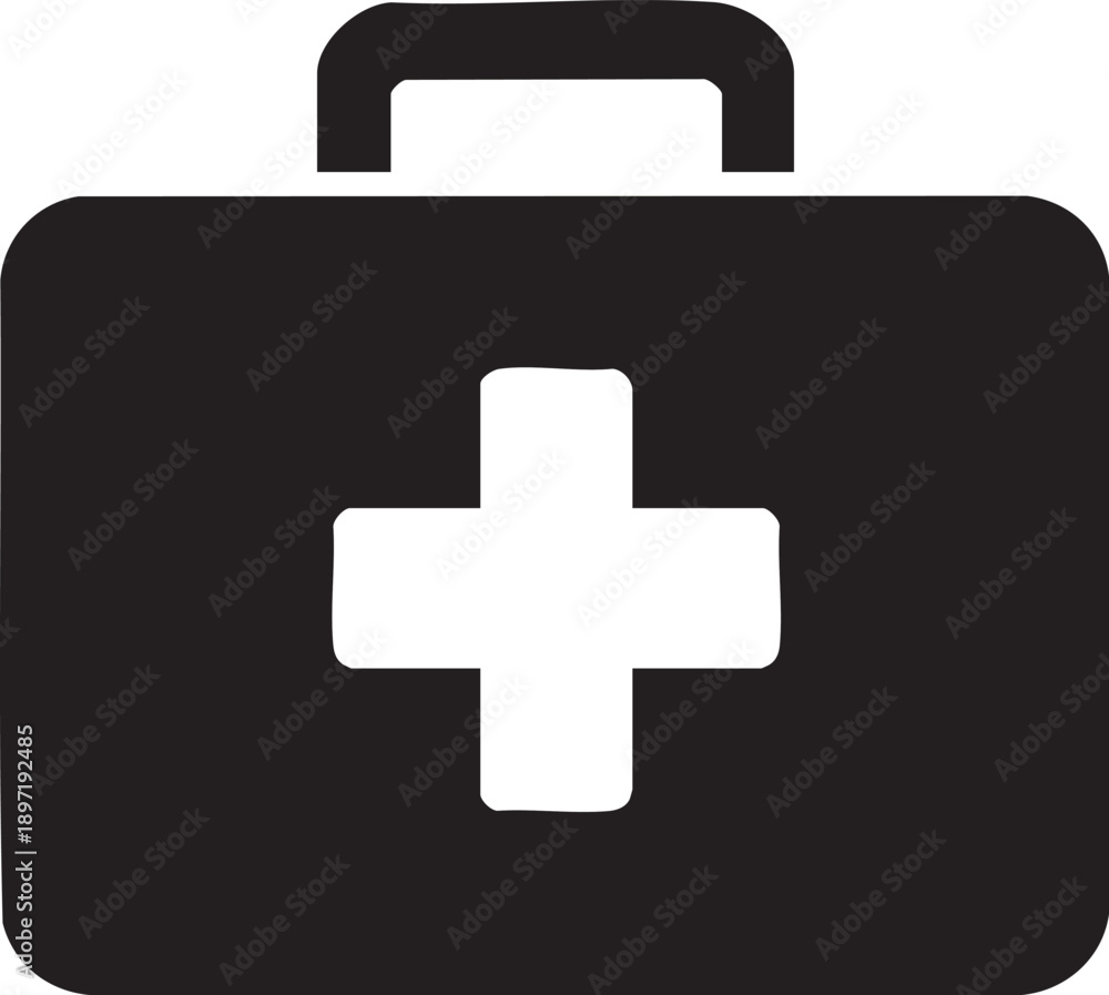 Obraz premium Black First Aid Box Vector Icon on Transparent Background – Medical Emergency Kit Illustration, Scalable Minimalist Healthcare Symbol for Web, Print, UI, UX, Infographics and Branding