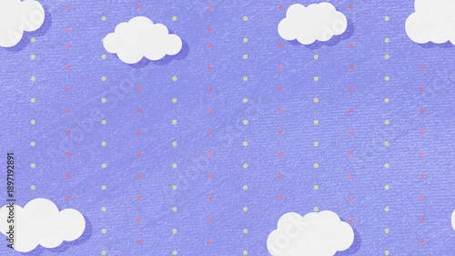 雲が動くかわいいドット柄と青い布テクスチャの背景動画素材 [4K/ループ]