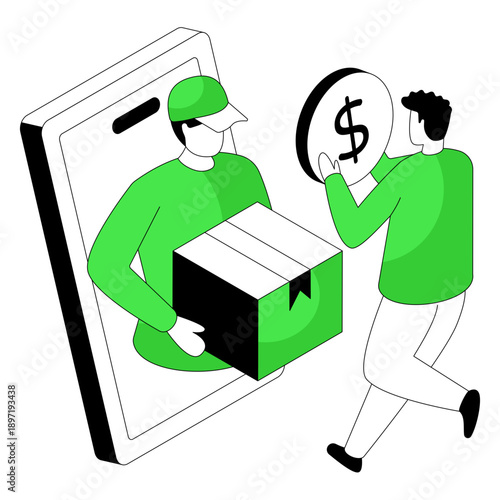 Conceptual flat isometric design illustration of online delivery