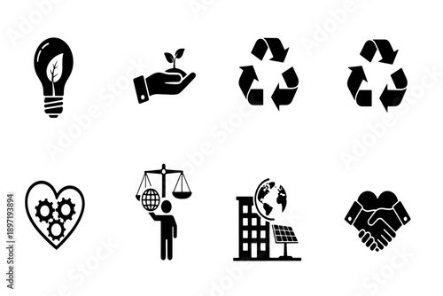 ESG Sustainability and Corporate Social Responsibility Icons Set. Ethical Business Vector Illustration.