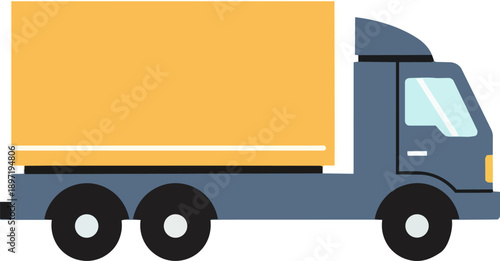 A flat design illustration of a delivery truck with a yellow cargo box, representing logistics and transportation services