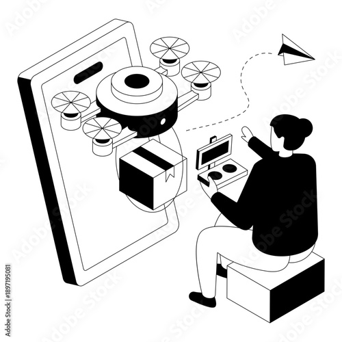 Modern design illustration of drone delivery