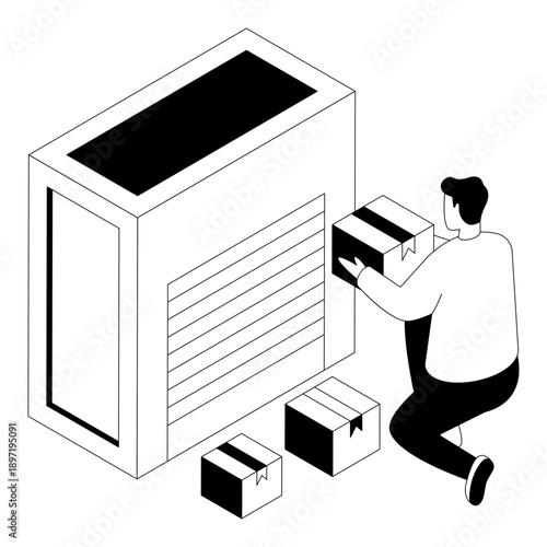 glyph isometric design illustration of warehouse