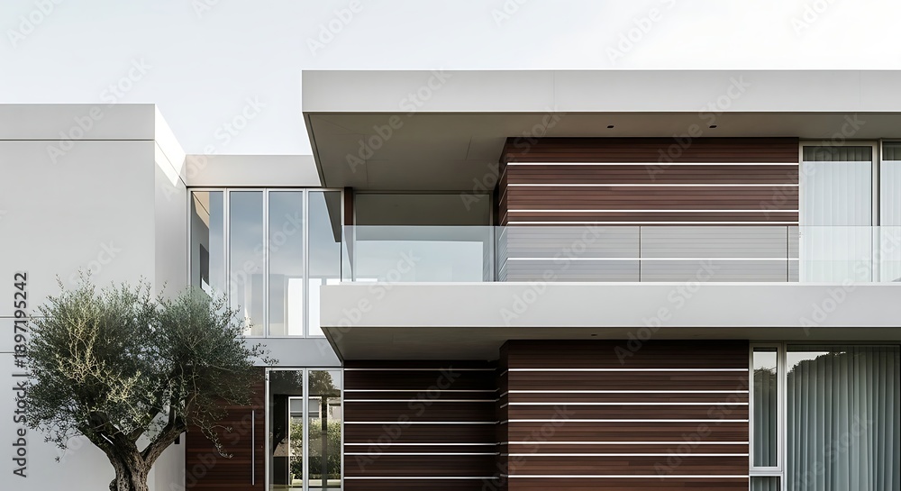Fototapeta premium Modern house with balcony and tree.