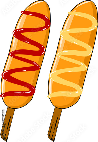 Corn Dog Street Food Flat Vector Illustration