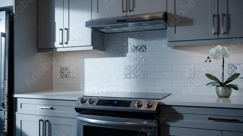 Modern Kitchen Design With Sleek Appliances And Chic Subway Tile Backsplash