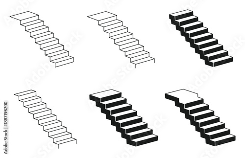 Collection of Six Staircase Illustrations in Black and White