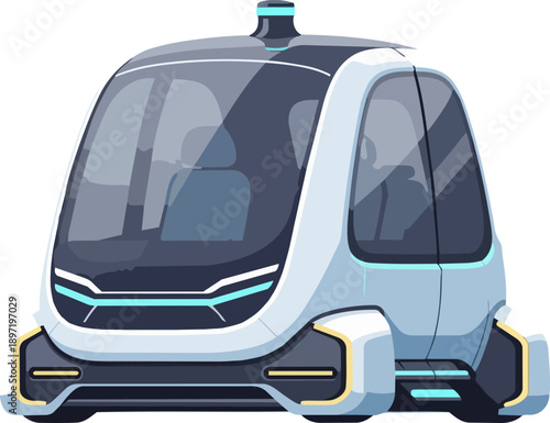 Sleek futuristic autonomous electric vehicle for smart urban mobility, showcasing advanced self-driving technology and sustainable city transportation