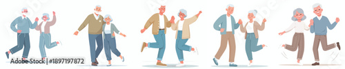 vector of a old couple dancing happily together