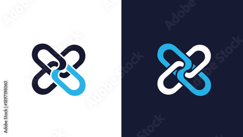 Interconnected links icon set - Blue icon set - Modern style icon - Vector icon set - Glyph and solid icon set - Icon vector - Flat Design Icon - Stock illustration