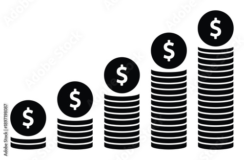 Growing Stacks of Dollar Coins Representing Financial Growth and Investment