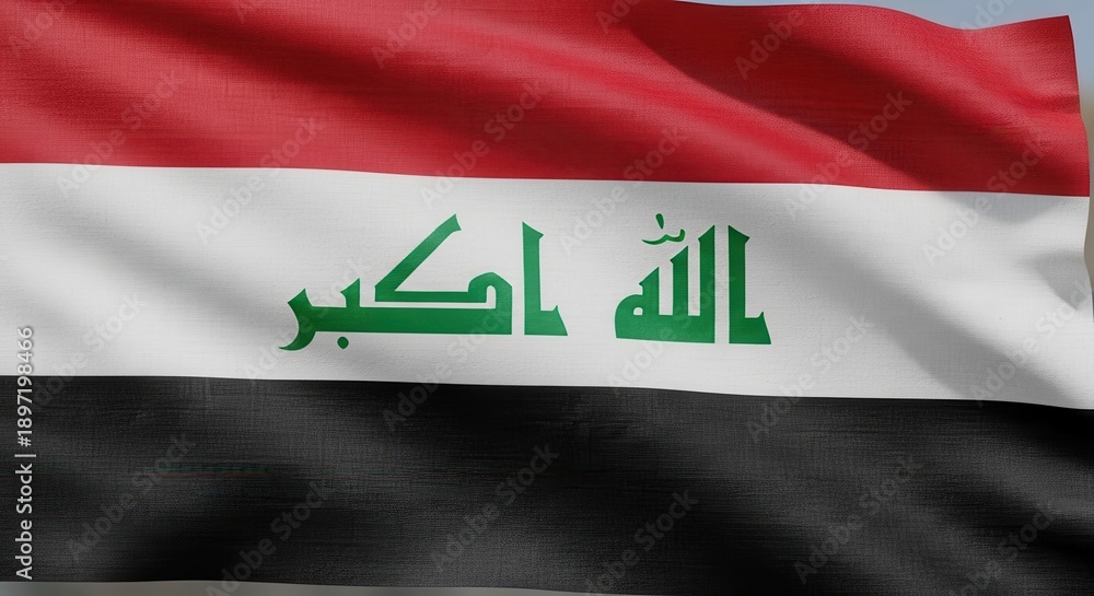 Naklejka premium Iraq Flag Waving with Arabic Inscription.