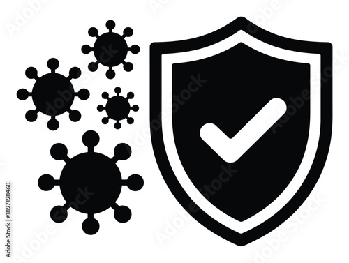 Shield with Checkmark Protecting Against Viruses, Icon Symbolizing Health and Safety