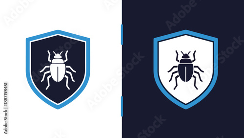 Shield with beetle icon set - Blue icon set - Modern style icon - Vector icon set - Glyph and solid icon set - Icon vector - Flat Design Icon - Stock illustration