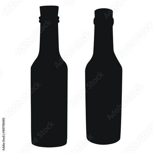 Silhouettes of two glass bottles one with a cork on transparent background