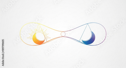 Rainbow Infinity Symbol with Sun and Moon Elements on White Background