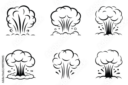 Six Stylized Black and White Explosion Icons