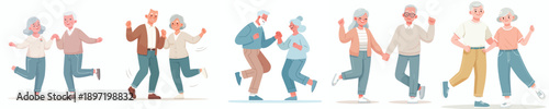 vector of a old couple dancing happily together