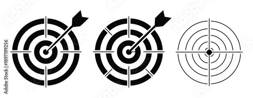 Three black and white target icons with arrows, representing accuracy and goals