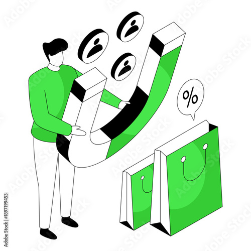 Avatars with magnet, illustration of attract customers 