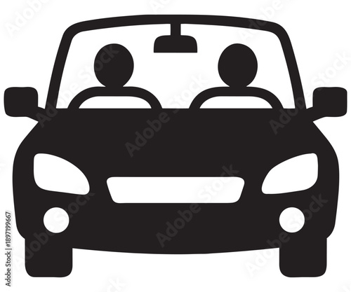 Two People in Car Front View Icon – Driver and Passenger Silhouette .