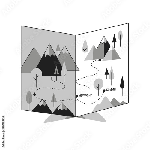 Stylized Mountain Map with Hiking Trail and Summit Destination