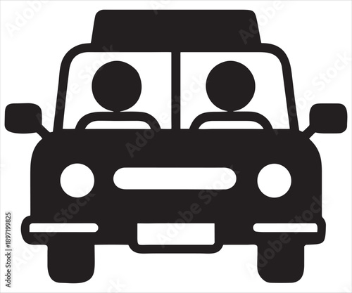 Two People in Car Front View Icon – Driver and Passenger Silhouette .