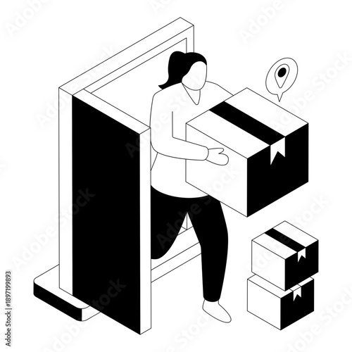 Conceptual isometric design illustration of door delivery